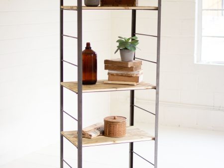 Tall Shelving Unit With Adjustable Recycled Wood Shelves For Sale