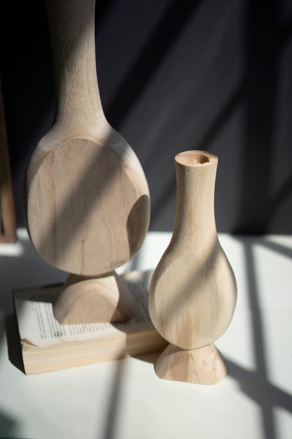 Set Of Two Carved Wooden Bud Vases Supply