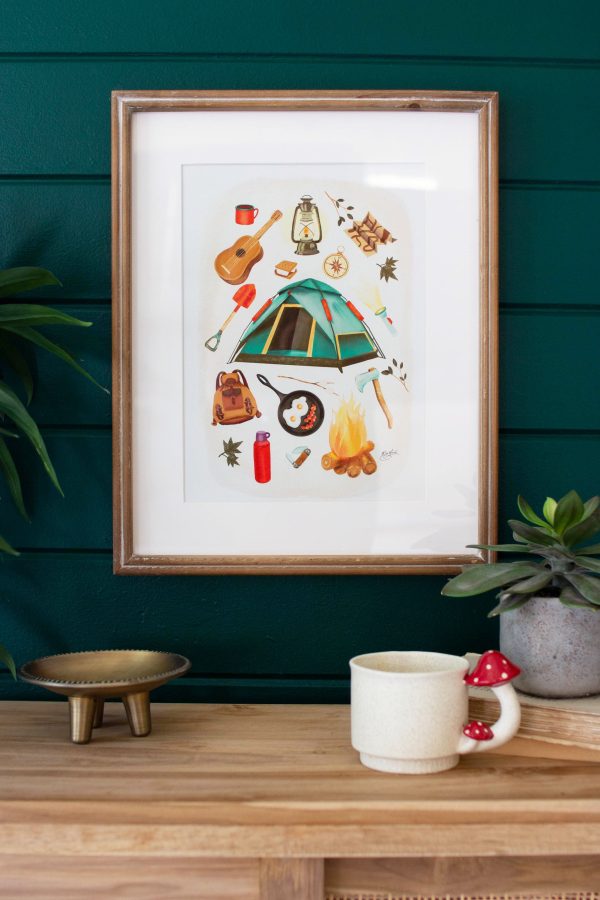 Framed Camping Print Under Glass Fashion