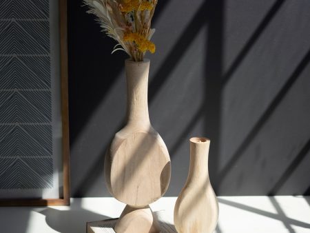 Set Of Two Carved Wooden Bud Vases Supply