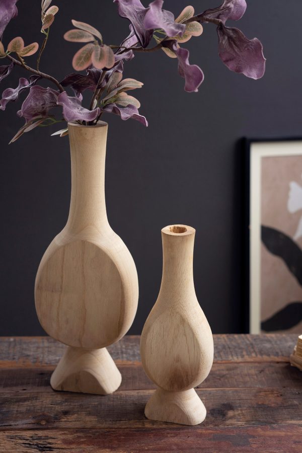 Set Of Two Carved Wooden Bud Vases Supply