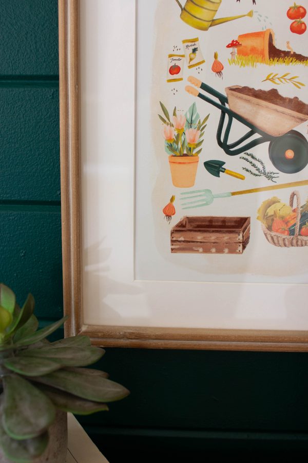 Framed Gardening Print Under Glass Fashion