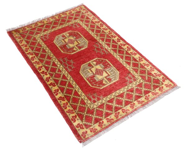 Red Akcha Revival Hand Knotted Rug For Cheap