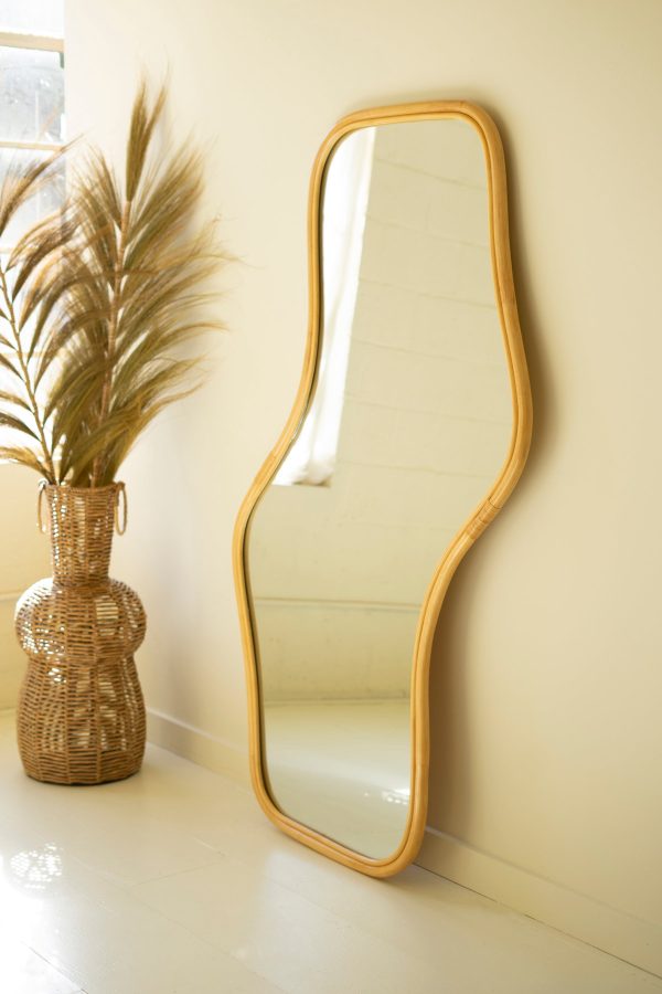 Large Wavy Rattan Floor Mirror Online now