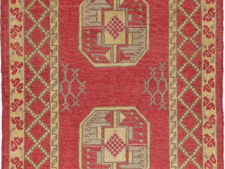 Red Akcha Revival Hand Knotted Rug For Cheap