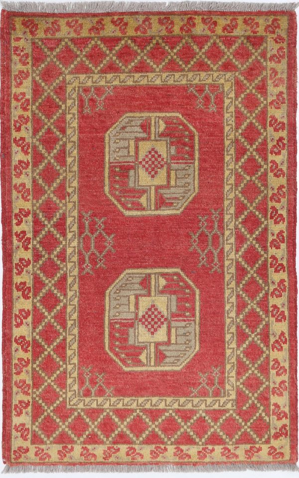 Red Akcha Revival Hand Knotted Rug For Cheap