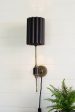 Antique Gold Wall Lamp With Fluted Black Metal Shade For Cheap