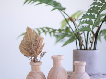 Three Wooden Bud Vases On A Tray For Sale