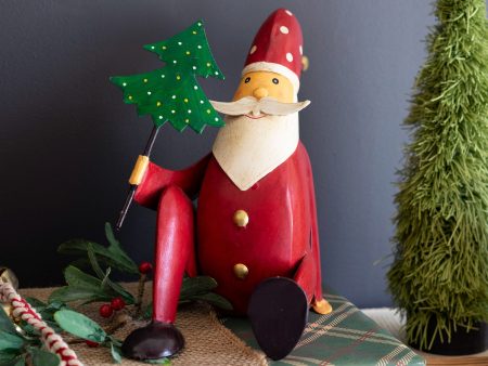 Painted Iron Santa Sitting With Tree Supply