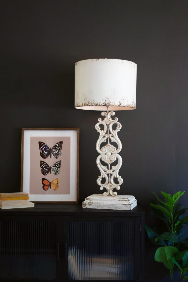 Table Lamp - Antique White With Carved Damask Base Online