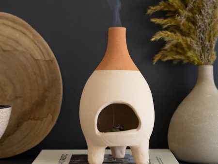 Ivory-Dipped Tabletop Clay Chiminea Insense Burner Hot on Sale