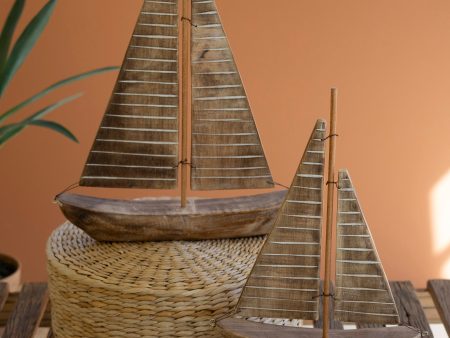 Set Of Two Rustic Recycled Wood Sail Boats Sale