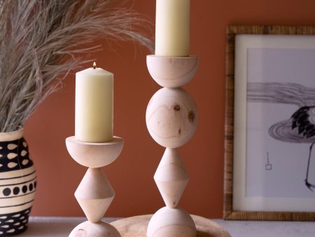 Set Of Two Turned Wood Candle Towers For Discount