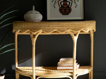 Demi-Lune Double Shelf Rattan Console Table on Sale