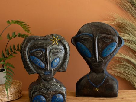 Set Two Hand-Hammered & Painted People Tabletop Sculptures Hot on Sale