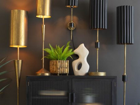 Antique Gold Wall Lamp With Fluted Black Metal Shade For Cheap