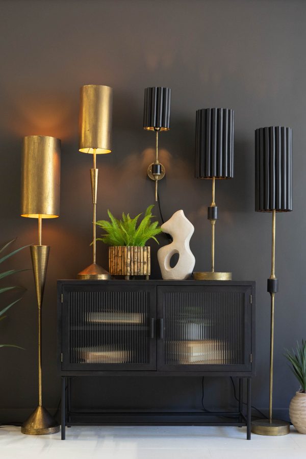 Antique Gold Wall Lamp With Fluted Black Metal Shade For Cheap