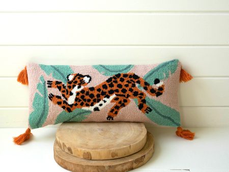 Cheetah With Tassels Hand Hooked Pillow Discount