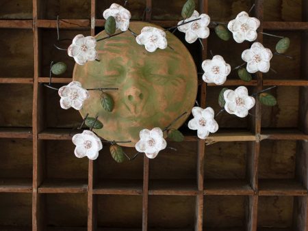 Wind Blown Clay Sun Face With Dogwood Flowers Supply