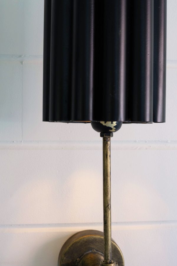 Antique Gold Wall Lamp With Fluted Black Metal Shade For Cheap