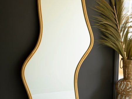 Large Wavy Rattan Floor Mirror Online now