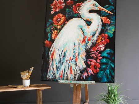 Framed Oil Painting - Heron With Flowers Sale