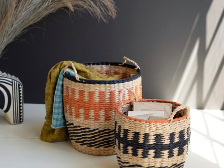 Set Of Two Woven Seagrass Baskets - Burnt Orange And Black Online Hot Sale