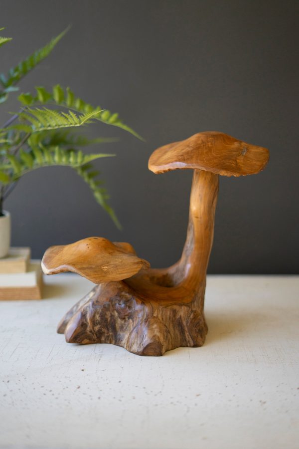 Double Teak Mushroom Sculpture Hot on Sale