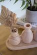 Three Wooden Bud Vases On A Tray For Sale