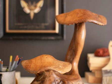 Double Teak Mushroom Sculpture Hot on Sale