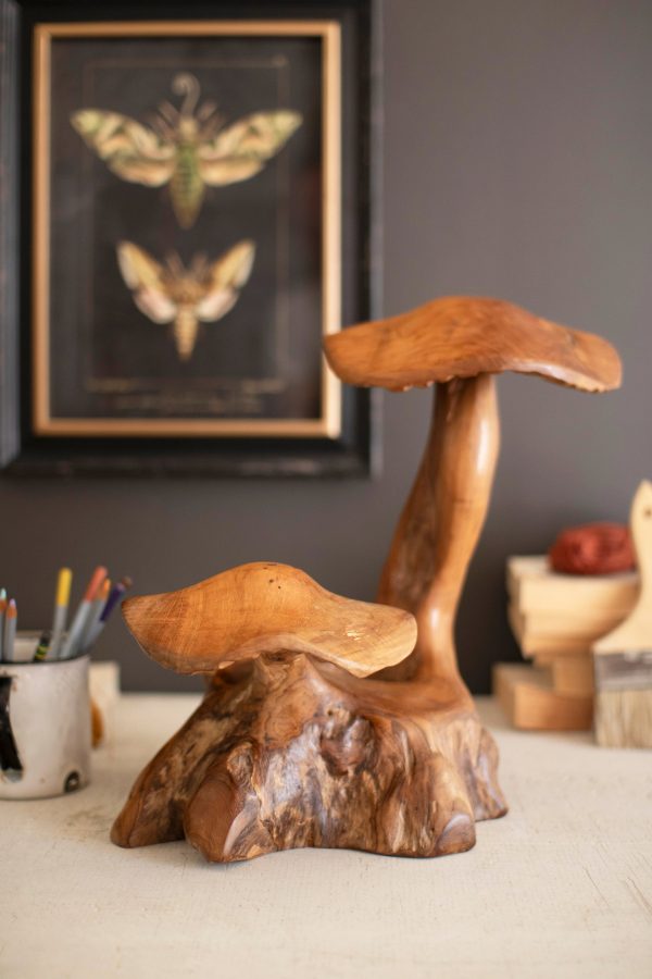 Double Teak Mushroom Sculpture Hot on Sale