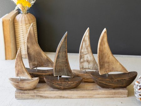 Five Wooden Sail Boats On A Base Discount