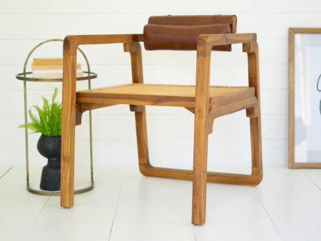 Bent Teak Arm Chair With Woven Seat And Leather Pad Back For Cheap