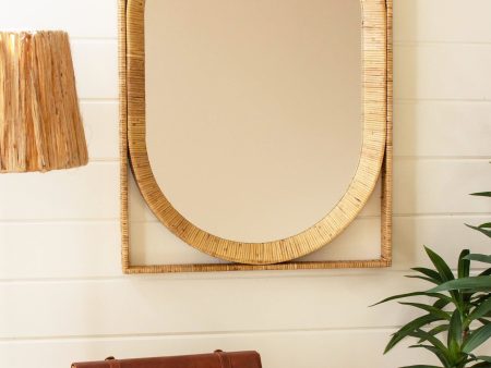 Rectangle Oval Cane Wrapped Mirror on Sale