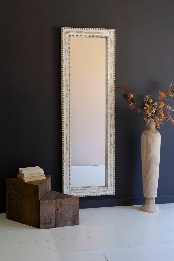 Large Rectangle  Wood Framed Mirror With Beaded Detail Online now