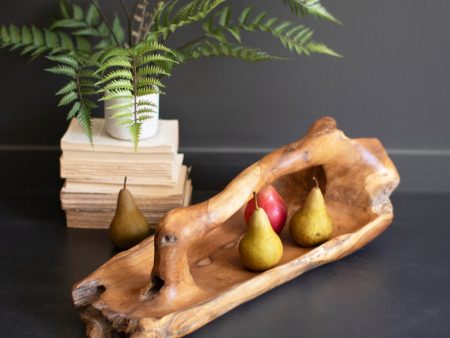 Large Oval Teak Bowl With Handle Hot on Sale