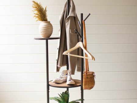 Metal And Wood Coat Rack With Round Shelves on Sale