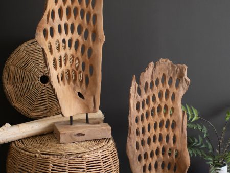 Carved Teak Wood Scuplture On A Base - Perforated Cheap