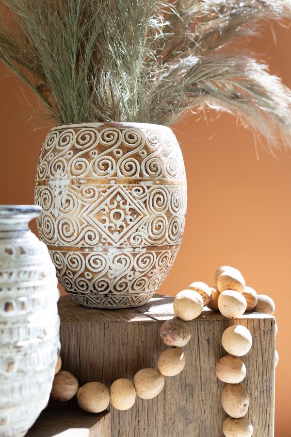 Carved Decorative Oval Planter - Natural And White Online Hot Sale