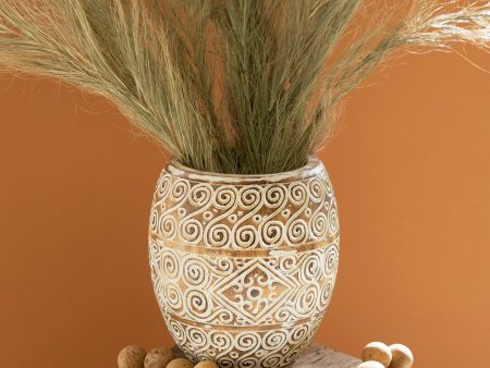 Carved Decorative Oval Planter - Natural And White Online Hot Sale