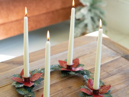 Painted Metal Poinsettia Table Wreath Candle Holder For Cheap