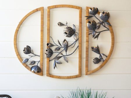 Three Piece Rattan Framed Floral Wall Art Online Sale