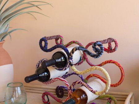 Kantha Wrapped Iron Table Top Wine Rack Supply