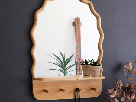 Arched Wooden Squiggle Framed Mirror W Shelf And Coat Hooks on Sale