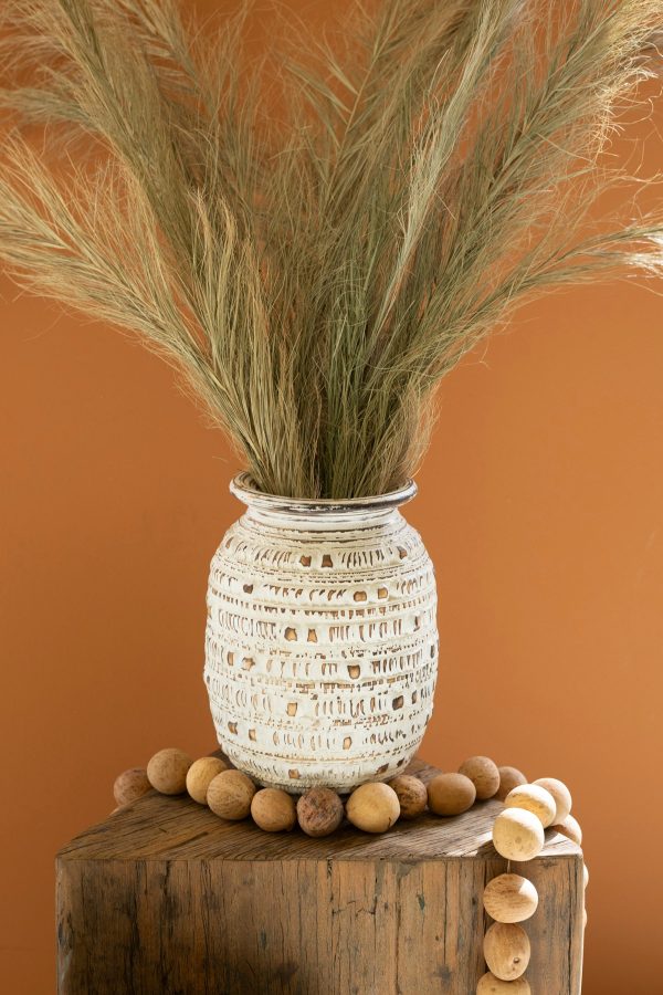 Carved Decorative Urn - Natural And White Cheap