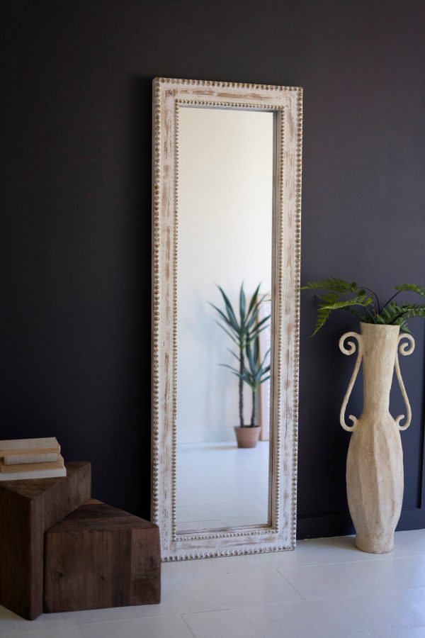 Large Rectangle  Wood Framed Mirror With Beaded Detail Online now