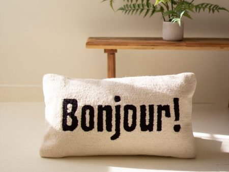 Bonjour! Hand Hooked Pillow Fashion