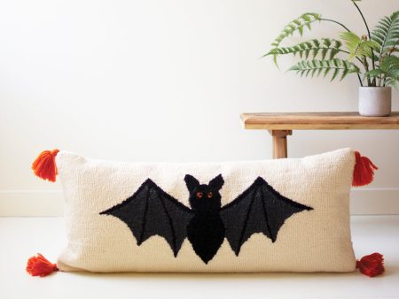 Halloween Bat Hand Hooked Pillow For Sale